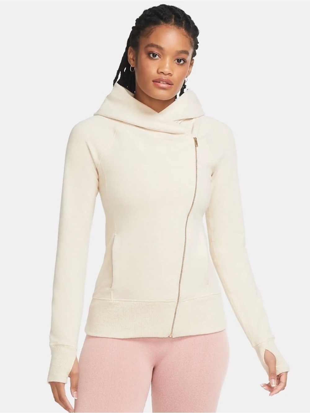 Nike Beige Hoodie with Asymmetrical Zipper